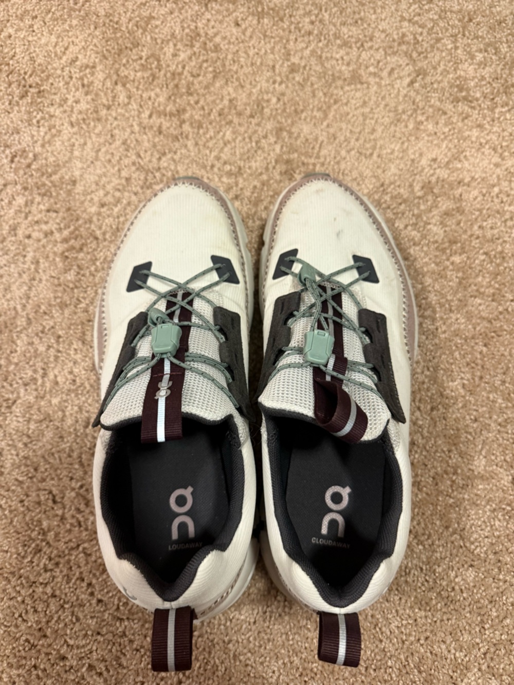 On Running Women’s White Sneakers with Maroon and Mint Accents